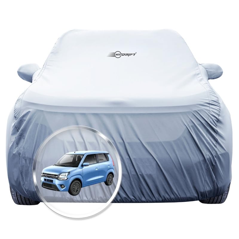 Image of NEODRIFT 'SilverTech' Car Cover for Maruti Suzuki WagonR (100% Water-Resistant, All Weather Protection, Tailored Fit, Multi-Layered & Breathable Fabric) (Colour: Silver) (Model: 2019-2025)