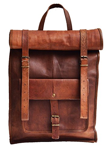 Jaald JLD20 23 Inch Brown Leather Backpack Vintage Rucksack Laptop Bag Water Resistant Roll Top College Bookbag Comfortable Lightweight Travel Hiking/Picnic thumb #5
