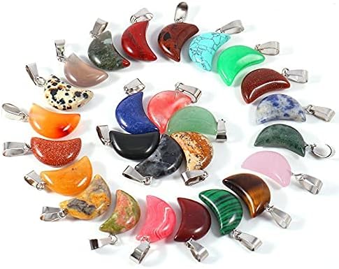 RayLineDo 15Pcs Moon Shape Stone Pendants DIY Crystal Charms Beads with Assorted Color for Jewelry Making - Image 3