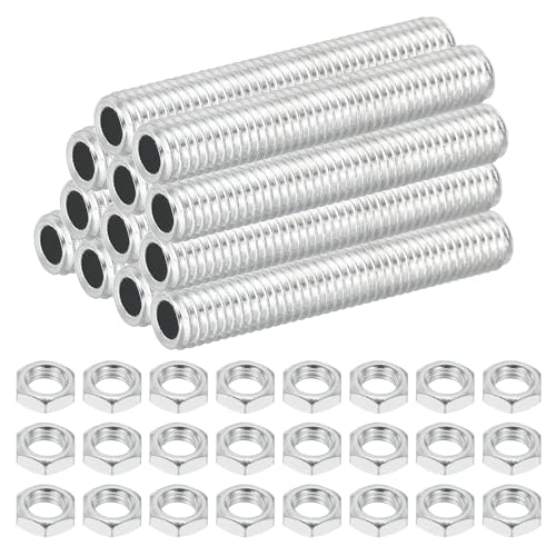 PATIKIL Tige Filetée Creuse M8 Filetage Fin pour Lampe en Acier au Carbone avec Écrou, 12 pcs 50mm Adaptateur de Filetage Tube Creux, Matériel Fixation pour...