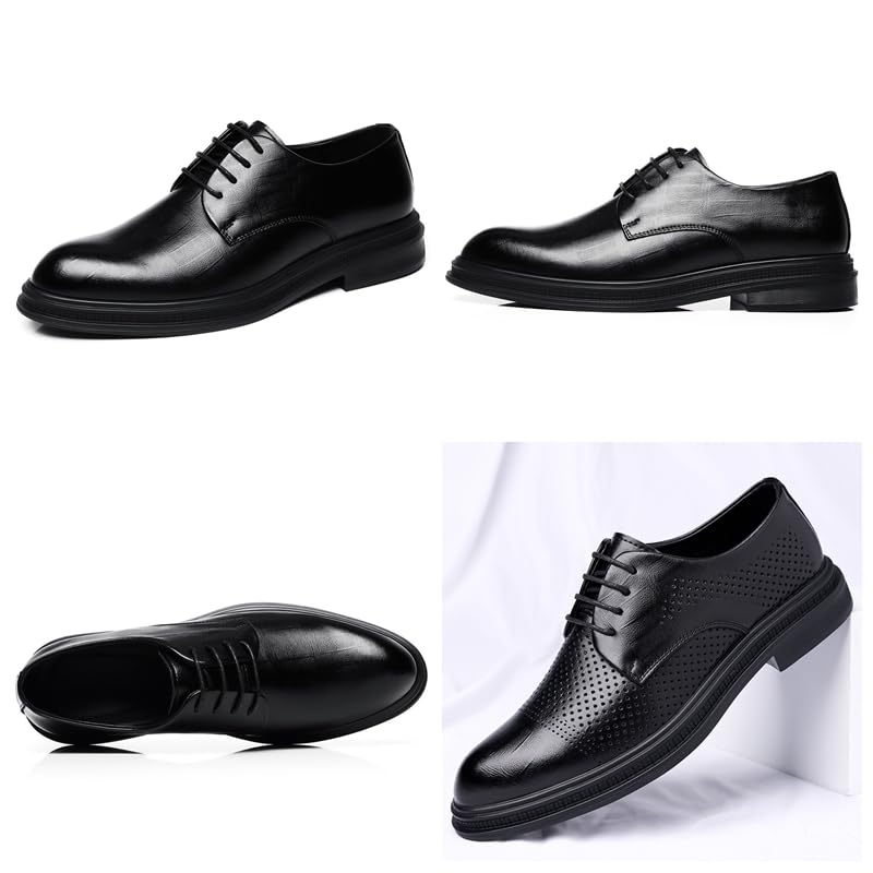 Men's Pointed Leather Perforated Breathable Leather Shoes Low-Top Lace-Up Oxford Shoes Suitable for Business Office Church Formal Occasions2