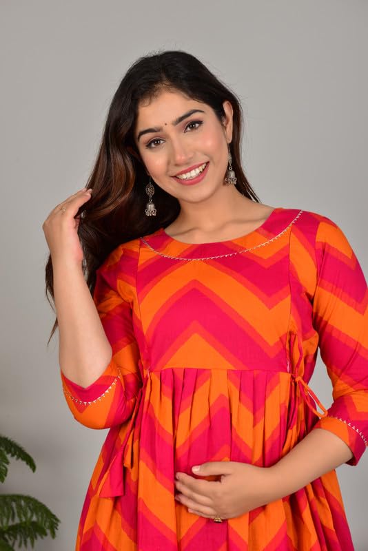 Image of Women's Pure Cotton Printed Maternity Gown /Maternity wear /Feeding Gown A-line Maternity Feeding Dress Maternity Kurti Gown for Women