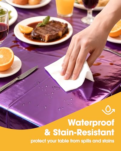 Image of Niuara Iridescent Purple Plastic Table Cloth - 4 Pack 54 inch x 108 inch Rectangle Disposable Tablecloths for 6FT Tables, Table Cover for Party, Holiday & Gathering Use