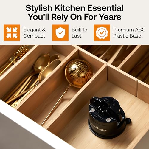 Image of AnySharp Knife Sharpener, Handsfree Safety, PowerGrip Suction, Safe Sharpening of All Kitchen Knives, Ideal for Hardened Steel & Cartel, Compact, Black