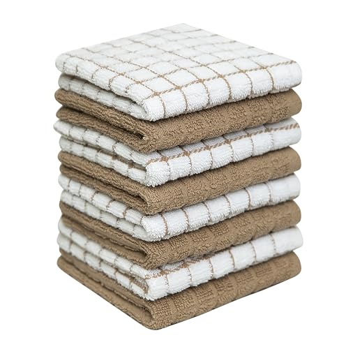 Image of Bumble Dish Cloths (8 Pack) | 12 inch x 12 inch | 100% Cotton Kitchen Towels | 405 GSM | Soft, Highly Absorbent & Durable Dish Towels for Kitchen | Tan