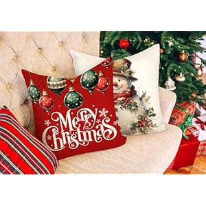 4TH Emotion Christmas Pillow Covers 18x18 Set of 4 Red White Farmhouse Xmas Decorations Snowman Deer Joy Winter Holiday Decor Throw Cushion Case for Home Couch S24C04 4TH Emotion Christmas Pillow Covers 18×18 Set of 4 Red White Farmhouse Xmas Decorations Snowman Deer Joy Winter Holiday Decor Throw Cushion Case for Home Couch S24C04
