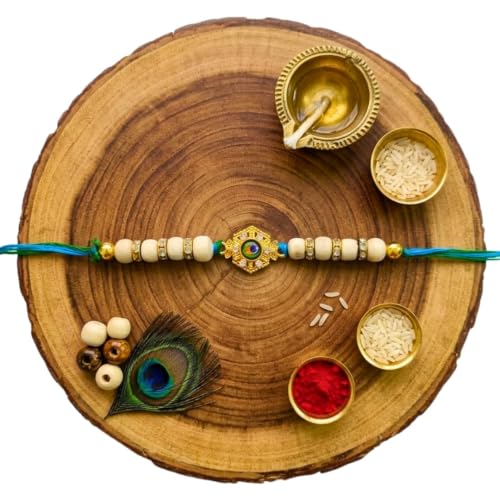 Image of Original Tulsi Rakhi for Brother | Handmade Natural Tulsi Beads Rakhi | Sacred Raksha Bandhan Rakhis for Boys | Traditional Spiritual Rakhi Gift