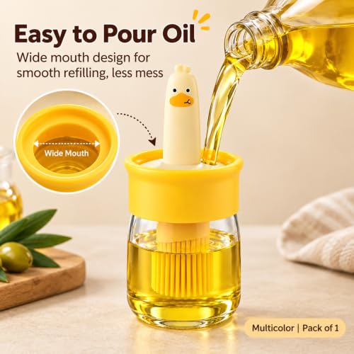 Image of Oil Dispenser Bottle with Silicone Basting Brush - 200 ml Duck Style Oil Jar for Cooking, BBQ, Baking and Air Fryer | BPA Free, Heat Resistant up to 230 C