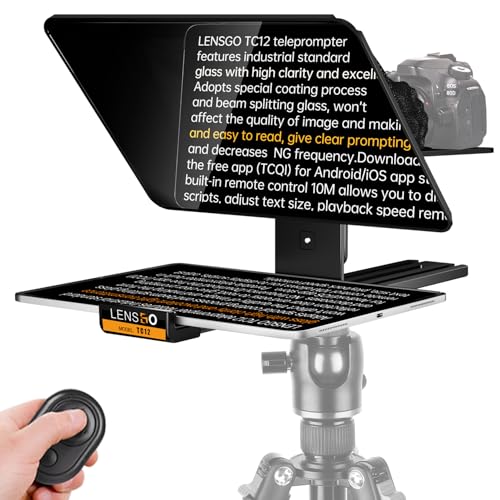 LENSGO 12.9'' Aluminum Teleprompter for iPad Tablet DSLR Cameras with Remote Control, App Compatible with iOS/Android,Professional Prompter for News/Broadcasting,Online Teaching,Live Streaming(TC12)