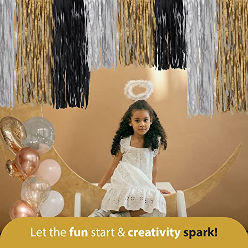 Image of 6 Black Gold Streamers, 492ft Pack of Crepe Paper Party Decorations | Each roll is 82 ft long and 1.8 Inch wide ideal for Birthday Party Decor, Wedding Decorations and Themed Parties