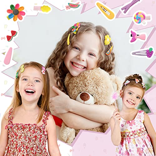 56 Pcs Hair Accessories For Girls Kids Baby Hair Clips Cute Non Slip Hair Barrettes Bear Rainbow Flower Fruit Dessert Butterfly Candy Patterns Hair Pins For Toddlers (Summer Style) #TOP4
