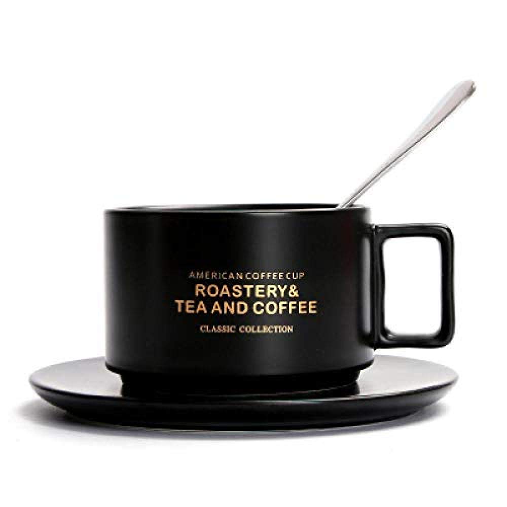Tazas de café de Estilo Americano creativo con cuchara juego de té Continental Taza de té Simple hogar de Color Mate tazas de café de cerámica@C@A1