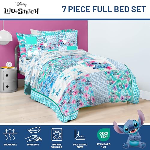 Image of Jay Franco Kids Comforter Set Includes Sheets and Pillow Covers - Soft and Cozy Bed Set for Stylish Room Decor, Multi - Lilo and Stitch 02, 7 Piece Full Bedding