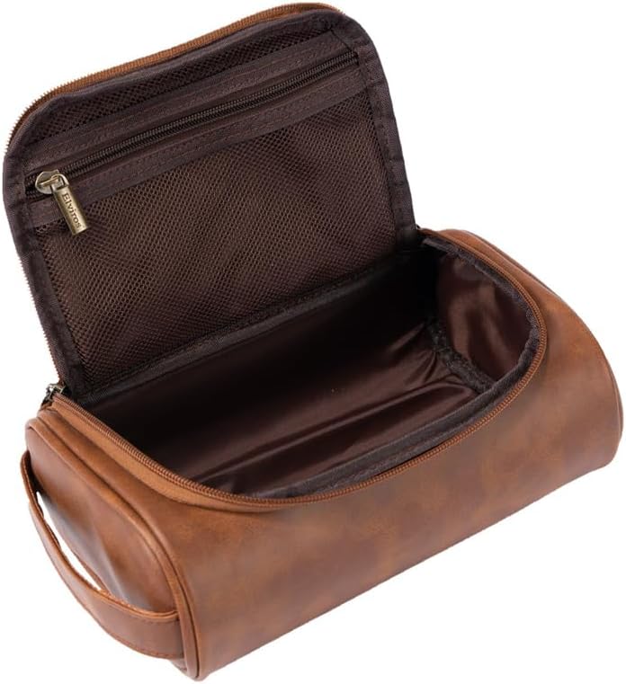 Azonee Travel Toiletry Bag, PU Leather Toiletry Bag for Women and Men, Large Water-resistant Toiletries Bathroom Shaving Bags, Portable Makeup Organizer Bag, Travel Essentials & Organizers