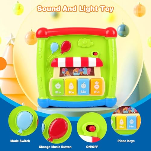 Image of Crackles Early Age 6 in 1 Learning Cube Educational & Learning Activity Toy Including Blocks, Clock, Alphabets-Tree,Transportation Vehicles,Music Keyboard & Mirror for Kid, Multicolored