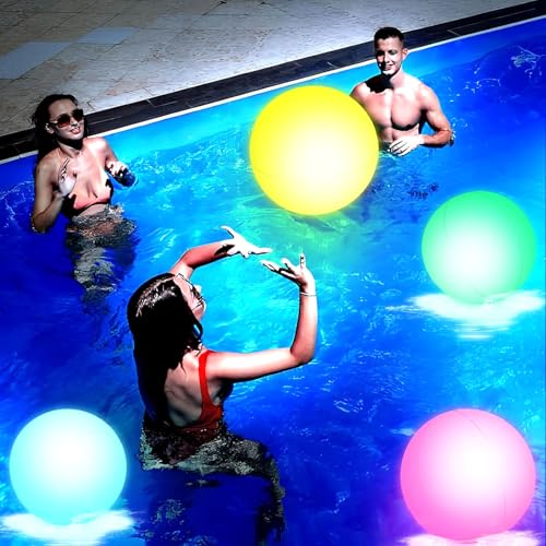 FUTUREPLUSX 2PCS Light Up Beach Balls 16 LED Pool Ball with Remote Control Glow for Summer Parties Pool Decorations