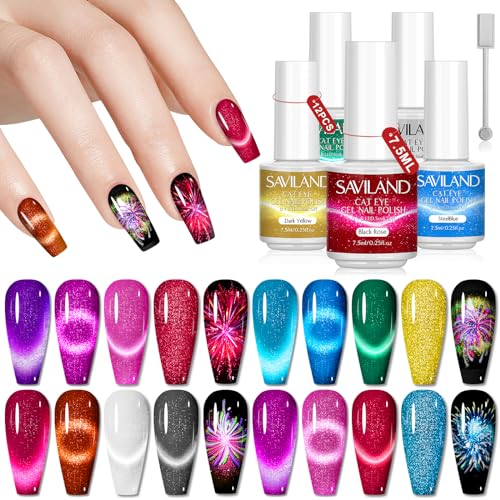 Set de esmaltes en gel Saviland 12 colores Cat Eye miniatura 1