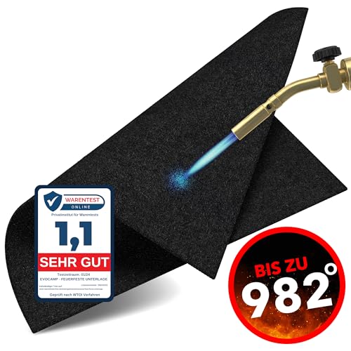 EVOCAMP Feuerfeste Unterlage - Hitzeschutzmatte hitzebeständig bis 982 °C - Lötmatte als feuerfeste Matte für sicheren Brandschutz - Brandschutzmatte als ideale Feuerschutzmatte (30cm x 30cm)