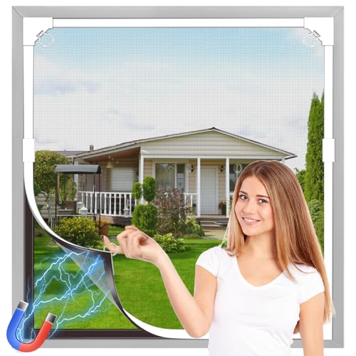 OWYR Mosquiteras para Ventanas Magnética 130×150cm Malla de Fibra de Vidrio, Protección contra Mosquitos y Moscas, Ajustable Mosquitera Ventana Magnetica