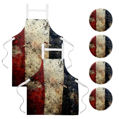 Tablier de cuisine lot de 2 avec rayures grunge pour restaurant et maison