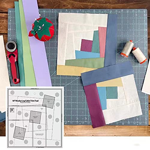 Mingchu Wonky Log Cabin Trim Tool for 6/8/10inch Blocks Quilt Ruler, Non-Slip Clear Acrylic Tailor Sewing Tool for Sewing Lovers, Quilting Ruler Template Set (Size : Large(10inch))