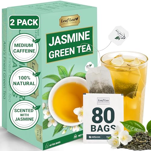Image of LeafLea Jasmine Green Tea Bags, Light Focus & Daily Balance, 80 Count