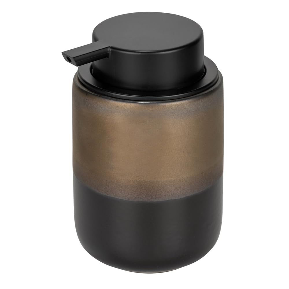 Set Accessori Bagno Completo 3 Pezzi In Ceramica Nero Opaco E Bronzo – Dispenser Sapone, Porta Spazzolino E Porta Scopino WC – Linea Teos