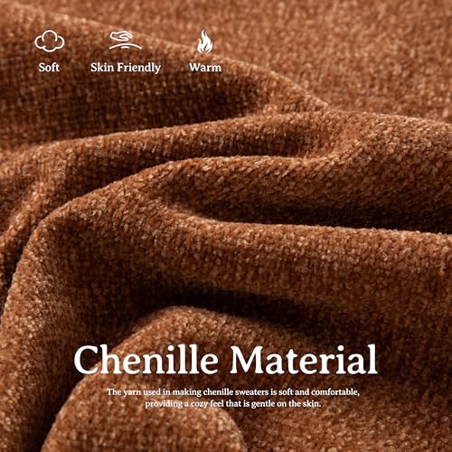 Image of Simple&Opulence Women's Chenille Sweater Crewneck Long Sleeve Pullover Ribbed Cuff Hem Round Neck Jumper Tops