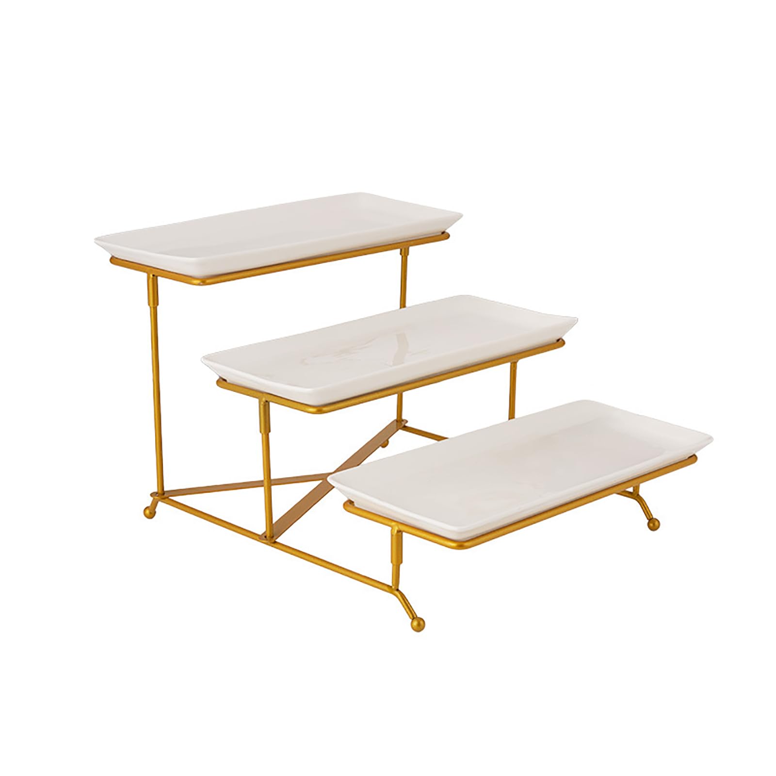 Alzata per torte a 3 livelli per tavolo da dessert con vassoio da portata in ceramica, set di espositori bianchi per feste a buffet