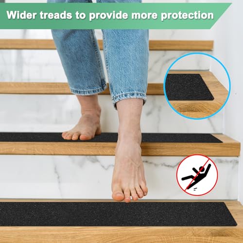 Image of M METERXITY 15-Pack Anti Slip Traction Tape 30 inch x 8 inch Best Grip Tape Grit Outdoor Non-Skid Tape High Traction Friction Abrasive Adhesive for Indoor /Outdoor Stairs Step [Black]