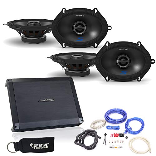 Alpine BBX-F1200 Amplifier with Two Pair of Alpine S-S57 5X7 6X8 Coax Speakers, and Wiring Kit