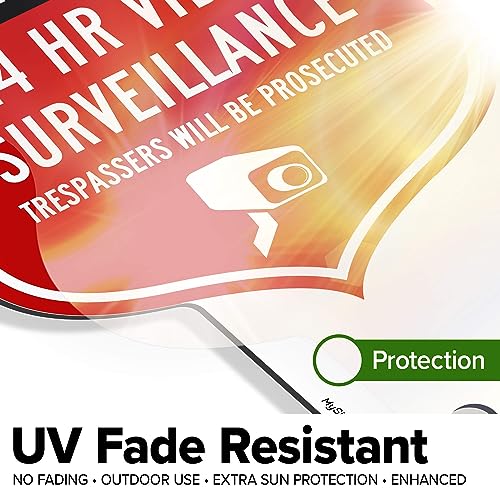Image of Warning, 24 Hr Video Surveillance Sign, 7x13, Heavy Duty Integrated Ground Stakes, Indoor /Outdoor Use, Rust Free Aluminum Composite, Made in USA by My Sign center
