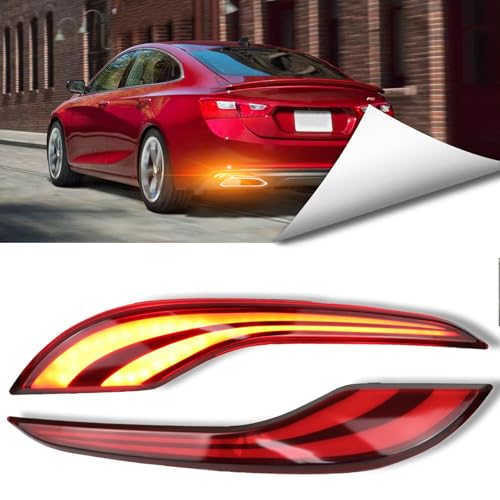 Image of LED Rear Bumper Reflector Lights Compatible with Chevy Malibu RS 2019-2024 Tail Brake Fog Lamp DRL Turn Signal (Red)