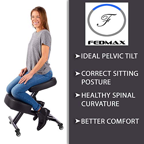 Kneeling Chair with Orthopedic Back Pain Seat, Faux Leather - Manual Adjust, Helps Prevent Coccyx Pain, Kneeling Chair for Better Posture. - Thumbnail 4
