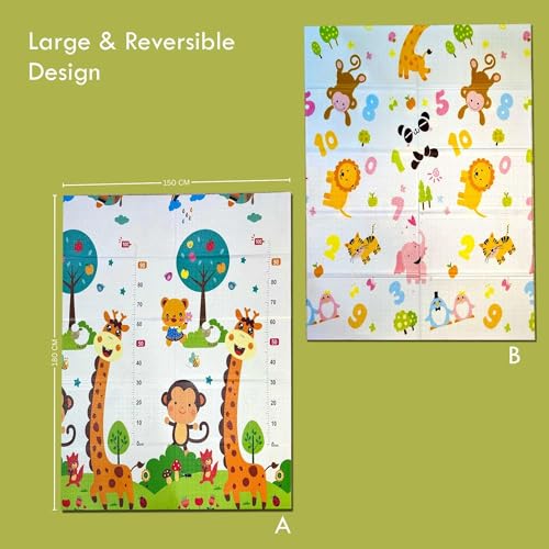 Image of Premium Reversible Baby Play Mat | Extra Large Soft Foam Crawling Mat for Babies & Toddlers | Non-Slip, Waterproof, Easy to Clean | Multicolor Foldable Learning Play Mat for Indoor & Outdoor (6.5 X 5 ft, 0.8 cm Thickness) Giraffe-Jungle, Multicolor