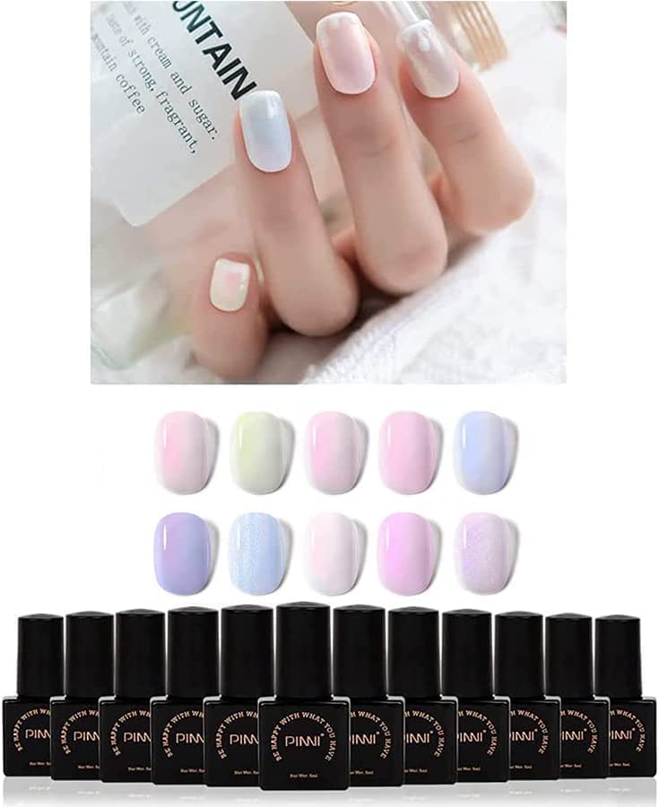 PINNI Shell - Esmalte de uñas de gel con purpurina para manicura semipermanente LED UV esmalte de uñas de gel brillante polarizado 13 colores pastel