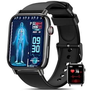 DEKELIFE Smartwatch Herren Damen mit ΒΙυτｚυcker/EKG/HRV/ 1.83" Fitness Gesundheitsuhr mit 24h Herzfrequenz/Blutdruck/SPO2/Schlaf/SOS-Notruf, 145+ Sportmodi Fitnessuhr Schrittzähler iOS Android Schwarz