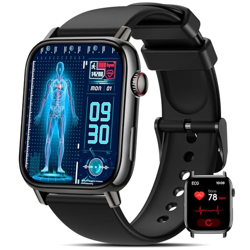 DEKELIFE Smartwatch Herren Damen mit ΒΙυτｚυcker/EKG/HRV/ 1.83' Fitness Gesundheitsuhr mit 24h Herzfrequenz/Blutdruck/SPO2/Schlaf/SOS-Notruf, 145+ Sportmodi Fitnessuhr Schrittzähler iOS Android Schwarz