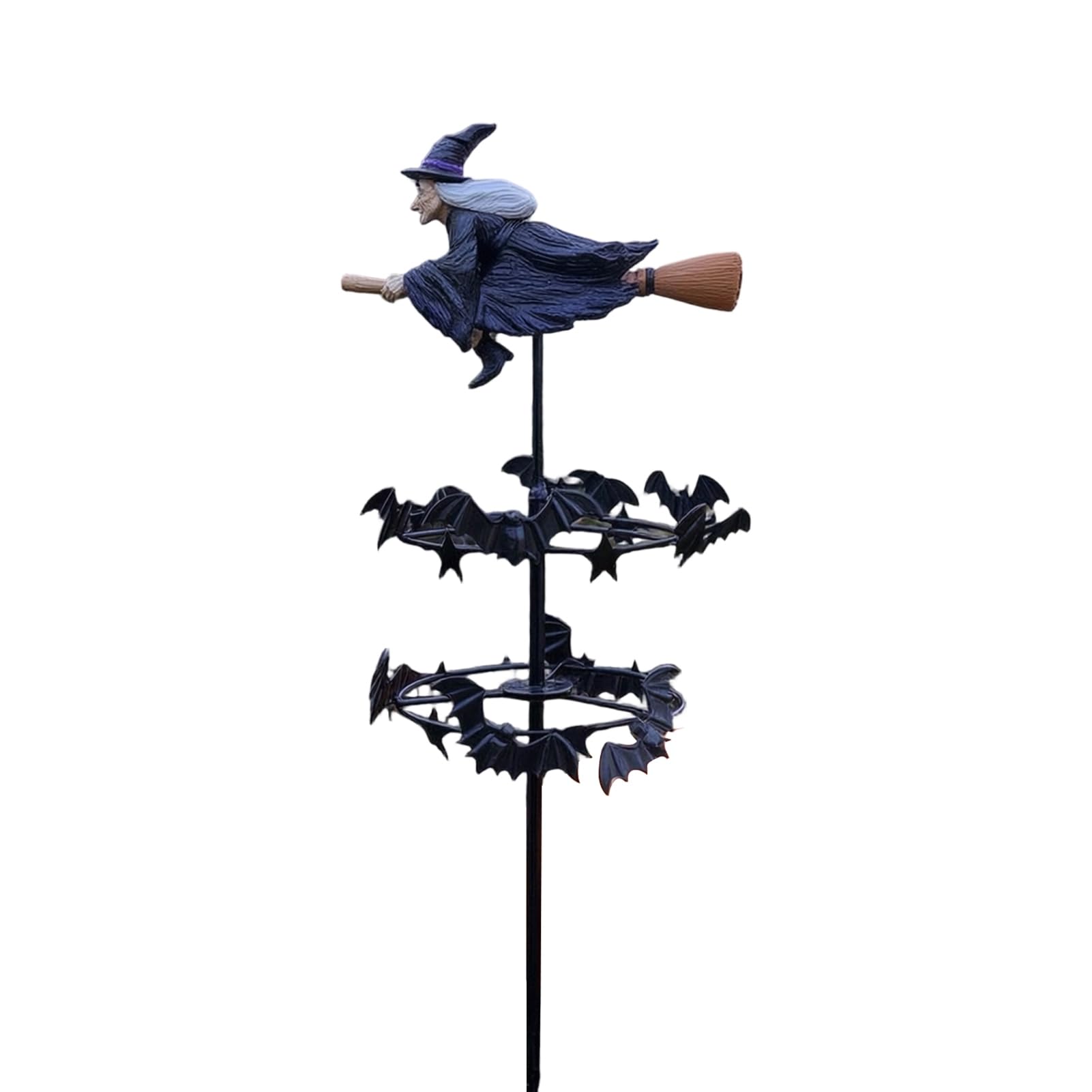Pasisuu Witch Garden Wind Spinner, Halloween Resin Witch Statue Garden Stake, Spooky Bats And Witchs Wind Spinner for Outdoor Yard Art Lawn Pathway DecorA
