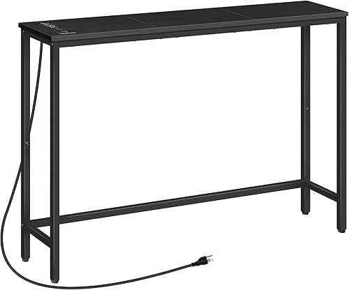 HOOBRO Mesa consola estrecha con tomas de corriente, mesa de sofá de 44.9 pulgadas, mesa delgada detrás del sofá, mesa de entrada con estante de