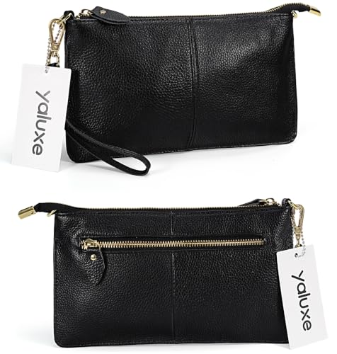 Image of YALUXE Genuine Leather Wristlet Handbags Purses Cell Phone Pocket Clutch Wallet Crossbody Bags for Women