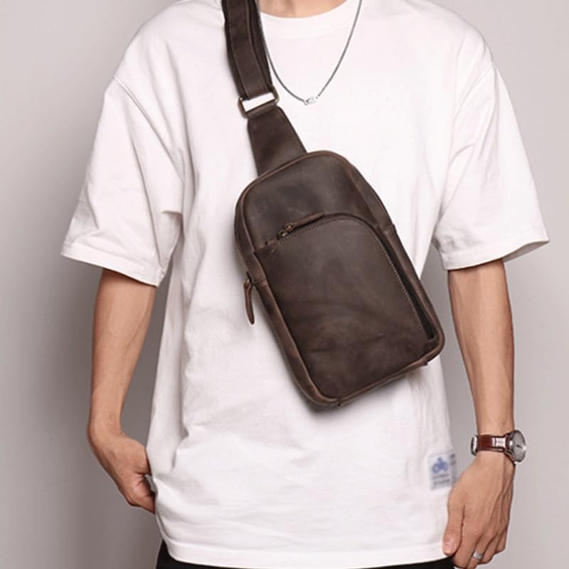 Leather Men's Retro Crossbody Bag for Casual Use Large Capacity Single Shoulder
