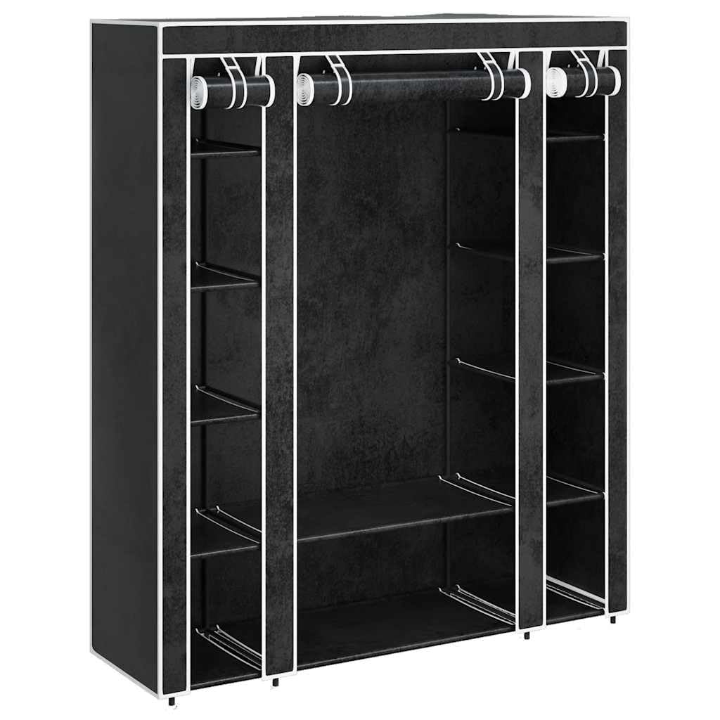Stoffschrank mit Fächern und Kleiderstangen 45x150x176 cm Schwarz für Schlafzimmer Flur Kinderzimmer, Faltbarer Kleiderschrank mit Aufbewahrung, stabile Eisenstangen, platzsparend, langlebig