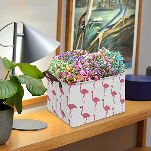 CLOCOR Rectangular Flamingo Storage Basket,Collapsible Cute Pattern Storage Bin,Waterproof Coating Storage Box with Handles,Gift Baskets, Shelf Basket (Flamingo) - Image 3