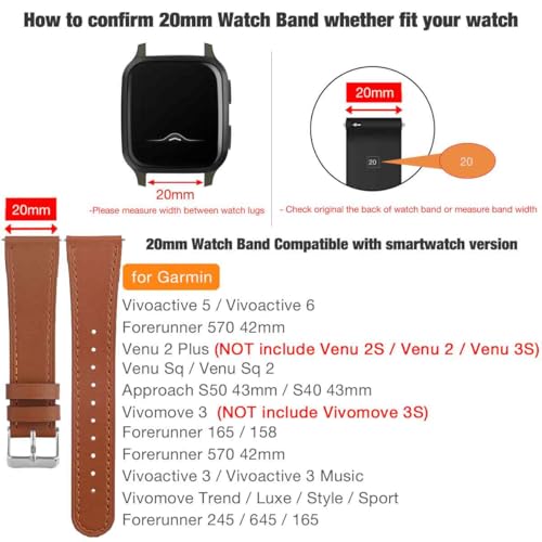 Correa para reloj 20mm en cuero para Garmin miniatura 3