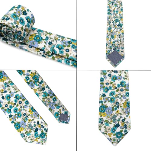 Image of Cotton Floral Ties for Men 2.76 inch Men's Skinny Tie Linen Flower Printed Neck Tie for Wedding Dating Party