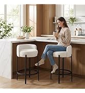 LukeAlon Modern Sherpa Counter Height Stools Set of 2, Upholstered 26" Seat Height Barstools with...