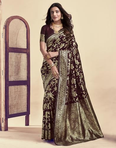 Image of SIRIL Women's Banarasi Silk Saree | Kanjivaram Silk Saree With Unstitched Blouse Piece