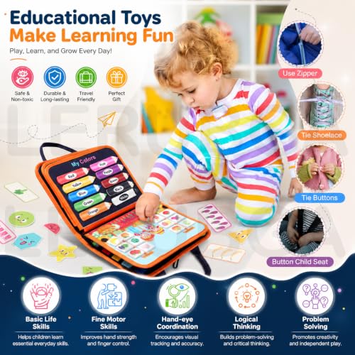 Image of 10 in 1 Toddler Busy Board Montessori Toys for Boys & Girls Busy Book Activity Board for Fine Motor Skills Sensory Learning Educational Toy Preschool Learning Travel Toy Birthday Gift