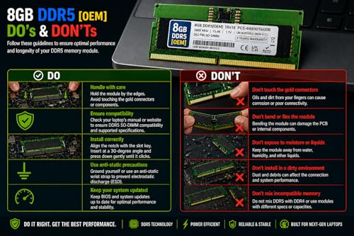 Image of 8GB DDR5 5600MHz OEM Laptop RAM Compatible with Samsung [Key Specs: PC5-44800 /5600B | 262-Pin SO-DIMM | CL46 | 1Rx16 | 1.1V | Non-ECC] | 3 Years Seller Warranty
